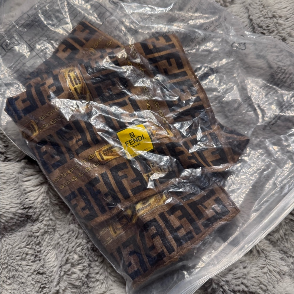 Fendi Gold and Black Logo Scarf